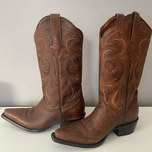 Brown leather cowboy boots